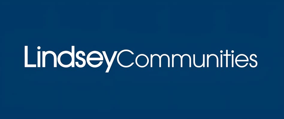 Logo of Lindsey Communities on a blue background