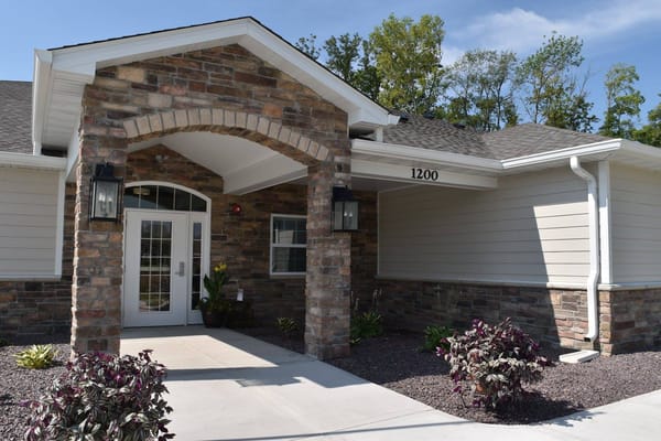 Exterior entrance of Hickory Estates Memory Care facility