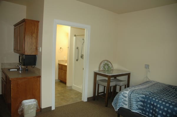 Private room with kitchenette and bathroom