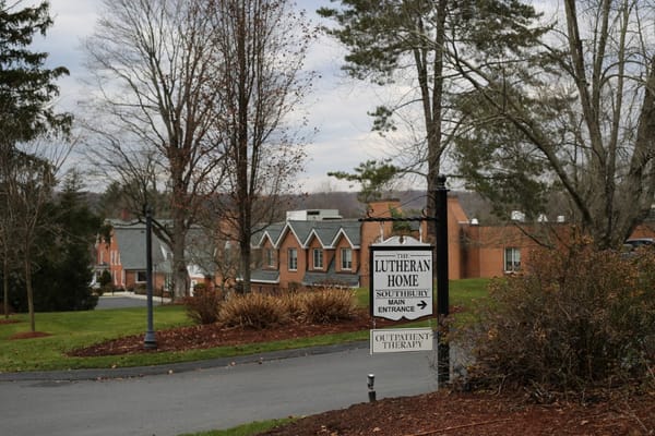 Sign for the main entrance of Lutheran Home in Southbury, CT.
