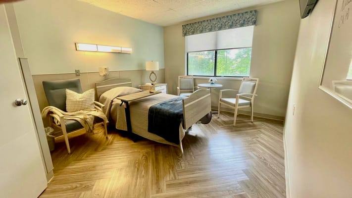 Bright and welcoming private resident room with modern decor