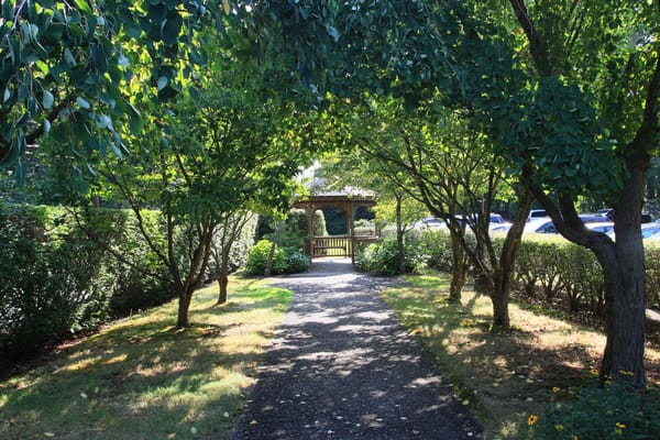 Pathway leading to a gazebo surrounded by trees