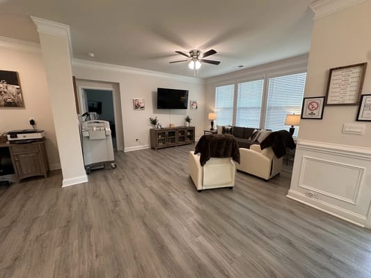 Interior view of a cozy common area with furnishings