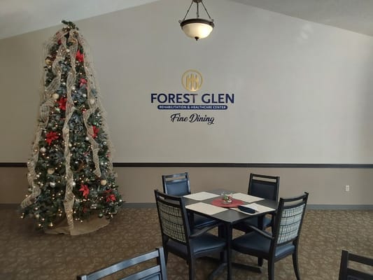 Interior view of the fine dining area with Christmas decor