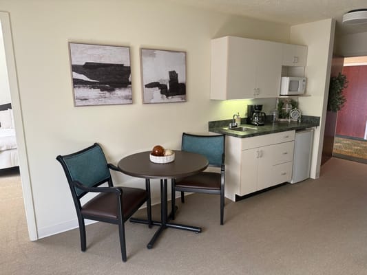Cozy interior view of a resident's kitchenette area