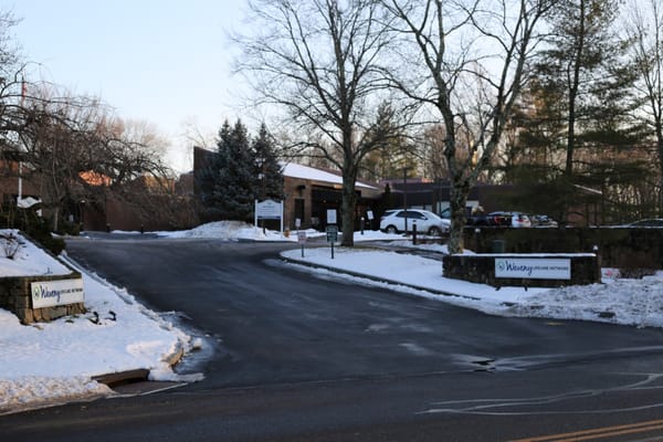 Entrance view of Waveny LifeCare Network in winter