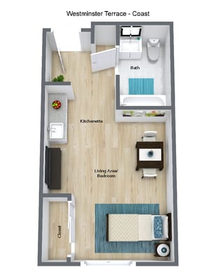 Architectural floor plan of a resident suite