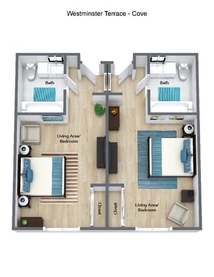 Architectural floor plan of resident units