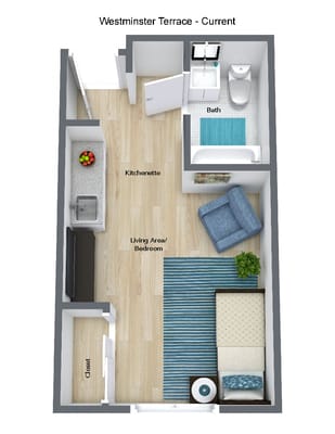 Floor plan of a resident unit at Westminster Terrace
