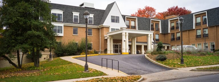 Exterior view of Shenango Presbyterian Home with landscaping