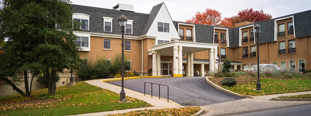 Exterior view of Shenango Presbyterian Home with landscaping