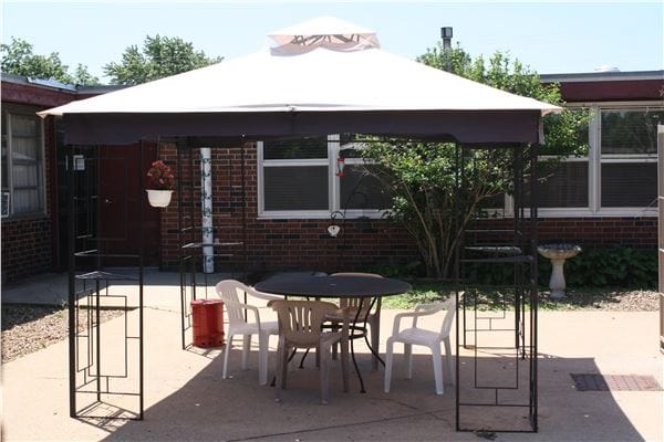 Outdoor gazebo with seating area