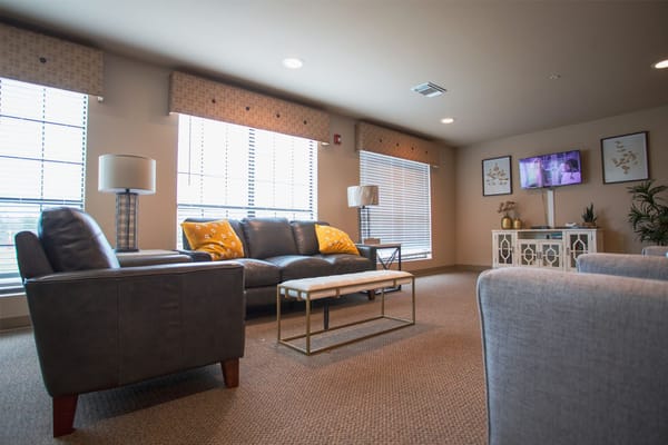 Bright common area with comfortable seating