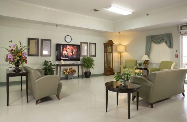 Comfortable lounge area with seating and television