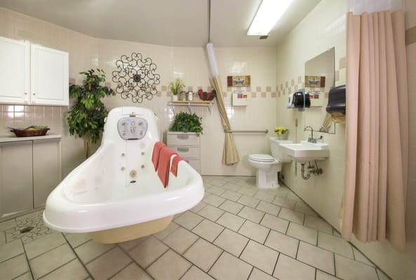 Bright and spacious bathroom with safety features