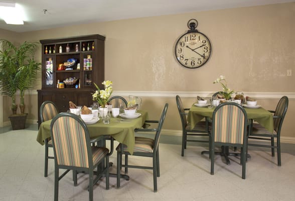 Dining area with tables set for meals