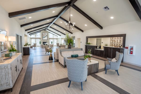 Bright and spacious common area with seating