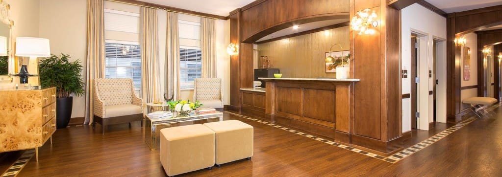 Bright and inviting lobby area with seating