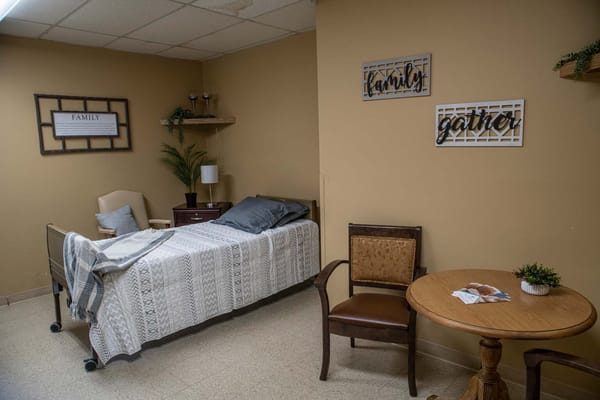 Cozy bedroom interior in an assisted living facility