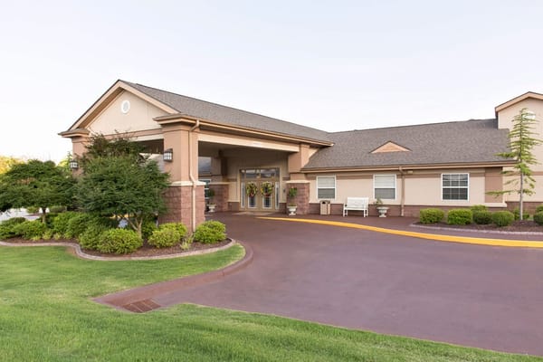 Exterior view of a senior living facility entrance
