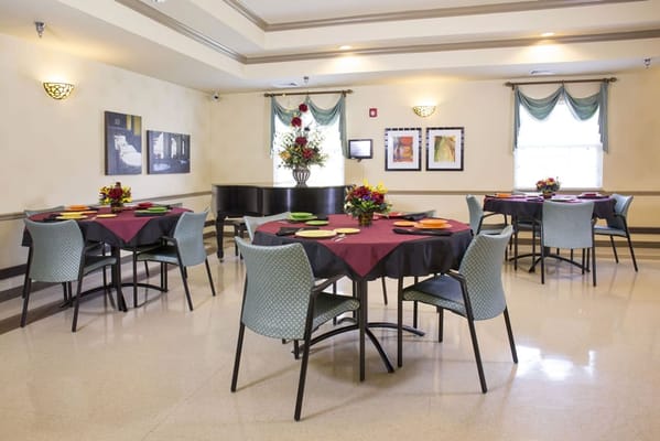 Dining area with tables and decorations