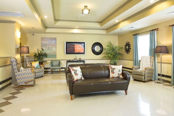 Comfortable common area with seating and decor