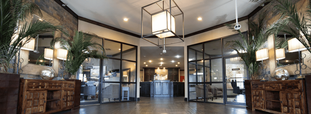 Bright interior view of a senior living facility lobby