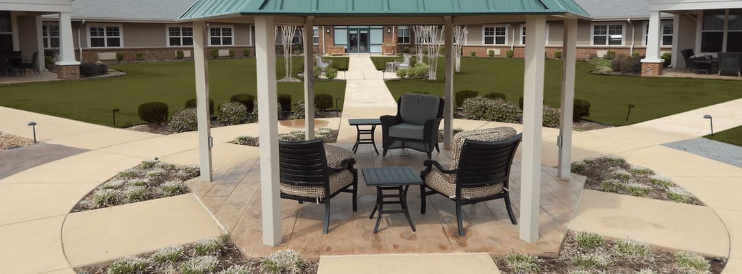 Outdoor seating area with chairs and tables