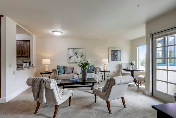 Stylish common area with seating and decor