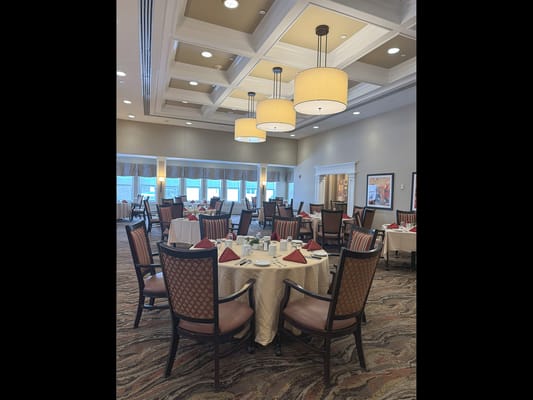 Dining area set up for a meal service