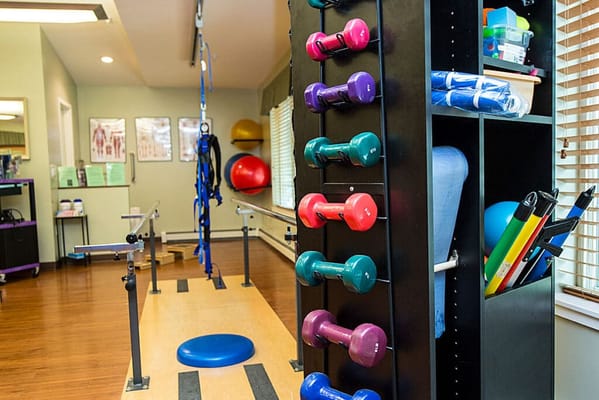Interior view of a therapy room with equipment