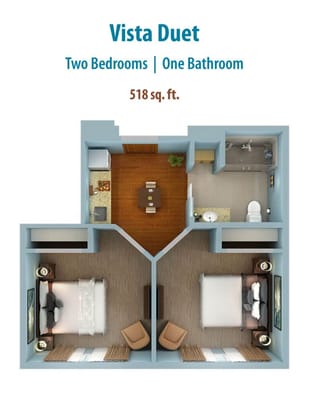 Architectural floor plan for a two-bedroom unit