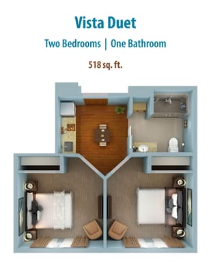 Architectural floor plan for a two-bedroom unit
