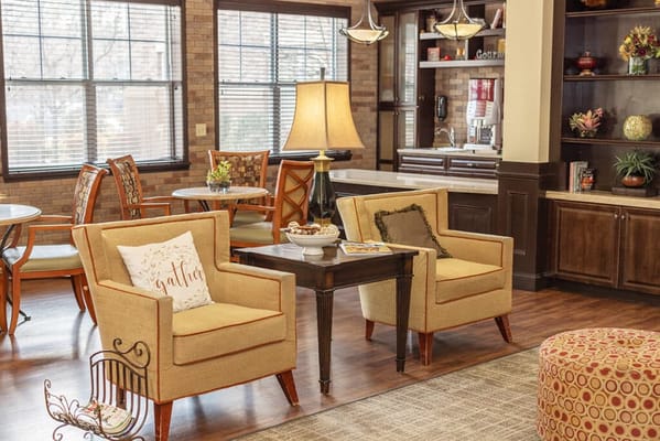 Bright interior lounge with comfortable seating