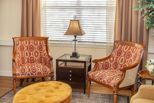 Comfortable seating area with patterned chairs