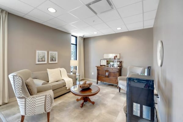 Cozy lounge area in a senior living facility