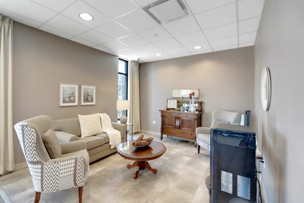 Cozy lounge area in a senior living facility