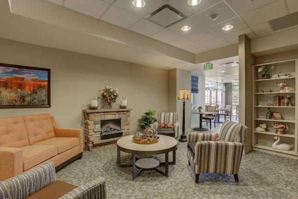 A cozy common area with seating and decor