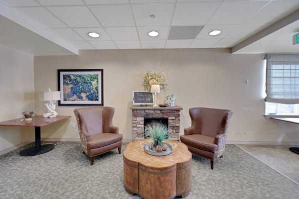 Cozy common area with seating and decorative elements