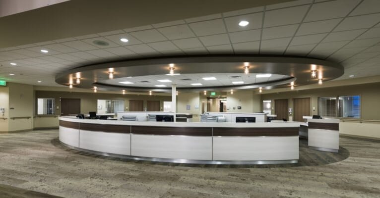 Modern reception area in a senior living facility
