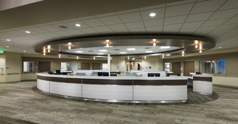 Modern reception area in a senior living facility