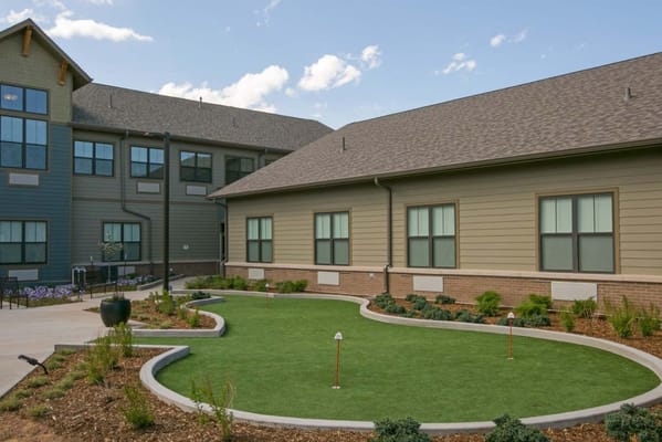 Well-maintained outdoor space with greenery and walkways