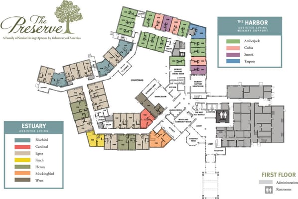 Architectural floor plan of a senior living facility