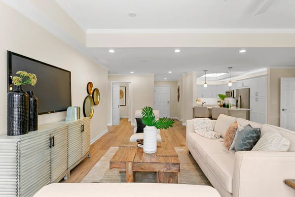 Bright interior common area with comfortable furniture