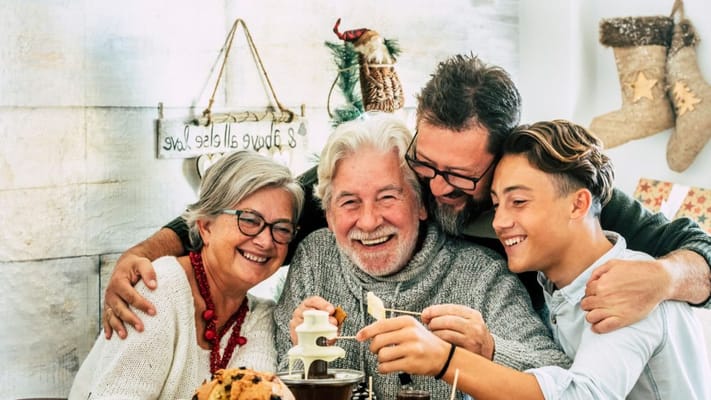 Family gathered around to celebrate a holiday together