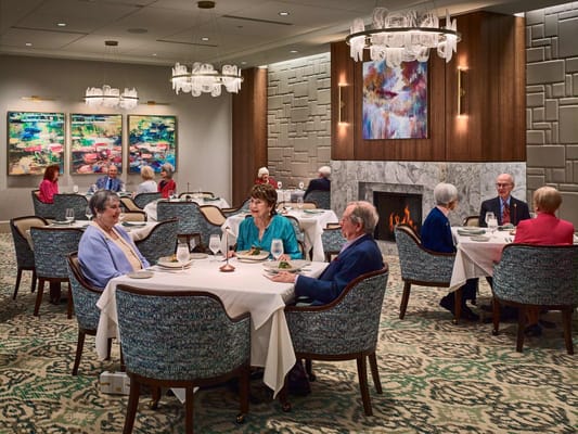Residents dining in a elegantly designed restaurant