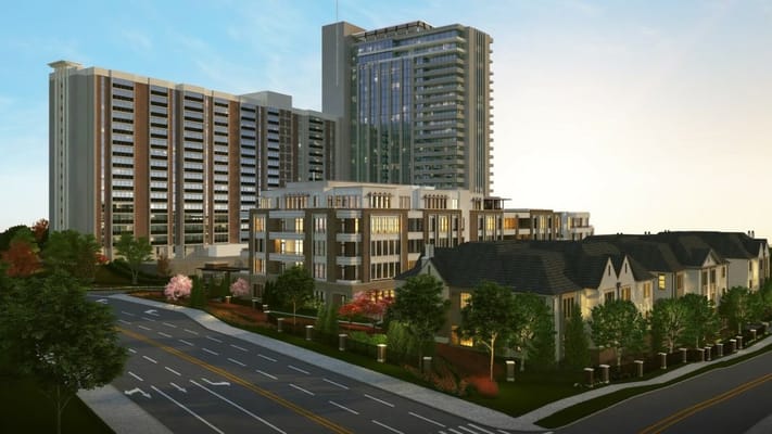 Rendering of a modern senior living facility exterior