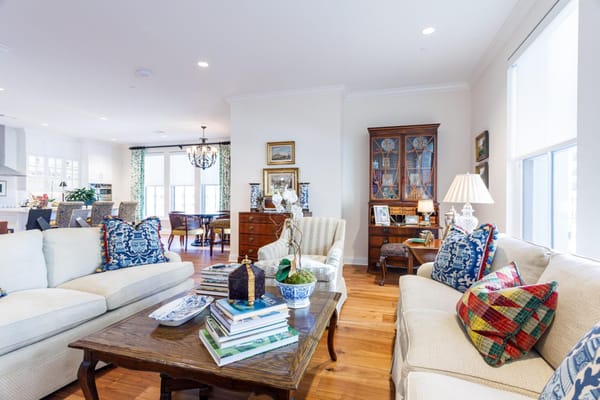 Bright common area with comfortable seating and decor