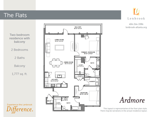 Architectural floor plan of a two-bedroom residence