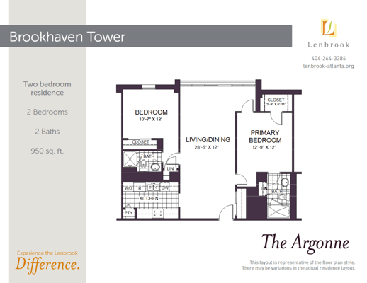 Floor plan of a two-bedroom residence layout